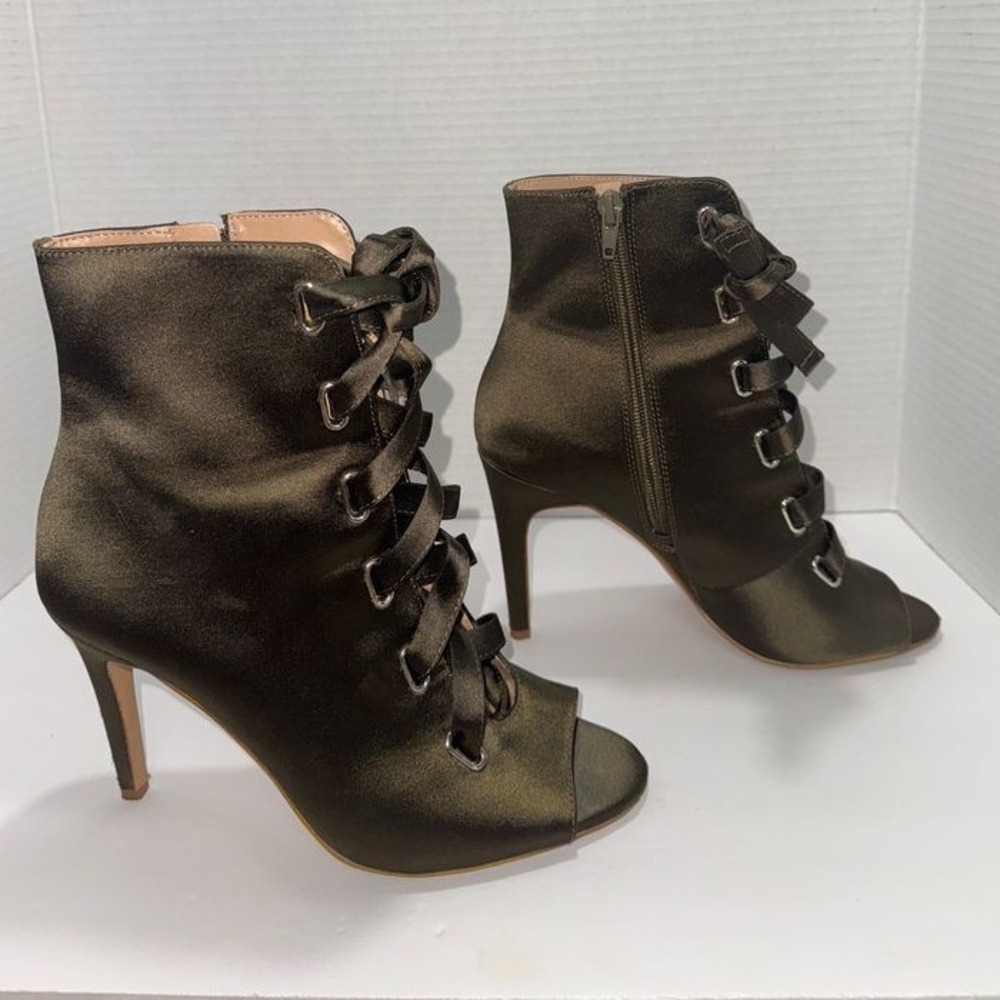 INC Lace-Up Ankle Boots Satin Peep Toe Stiletto Heel 7M Feminine Whimsigoth Y2K‎ - Picture 2 of 8